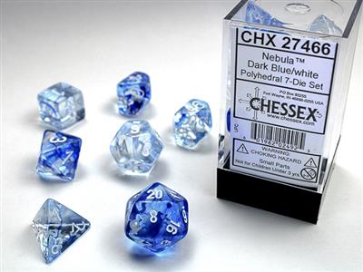 Nebula® Polyhedral Dark Blue/white 7-Die Set - Bộ Xúc Xắc 7 Viên Đa Diện - Chessex