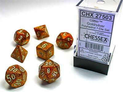Glitter Polyhedral Gold/silver 7-Die Set - Bộ xúc xắc 7 viên cao cấp - Chessex