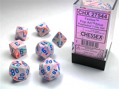 Festive® Polyhedral Pop Art™/blue 7-Die set - Bộ Xúc Xắc Đa Diện RPG - Chessex