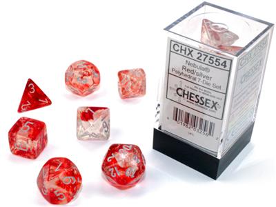 Nebula® Polyhedral Red/silver Luminary™ 7-Die Set - Bộ Xúc Xắc Đa Diện Cao Cấp - Chessex