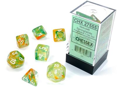 Nebula® Polyhedral Spring/white Luminary™ 7-Die Set - Bộ Xúc Xắc 7 Viên Đa Diện Chessex