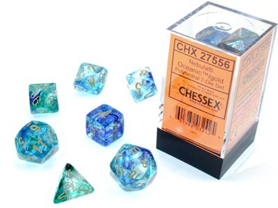 Nebula® Polyhedral Oceanic™/gold Luminary™ 7-Die Set - Bộ Xúc Xắc Đa Diện Cao Cấp - Chessex