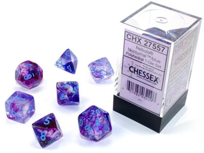 Nebula® Polyhedral Nocturnal™/blue Luminary™ 7-Die Set - Bộ Xúc Xắc Đa Diện Cao Cấp - Chessex