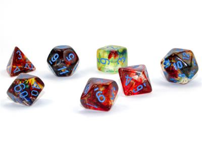 Nebula® Polyhedral Primary™/blue Luminary™ 7-Die Set - Bộ Xúc Xắc 7 Viên Phát Sáng - Chessex