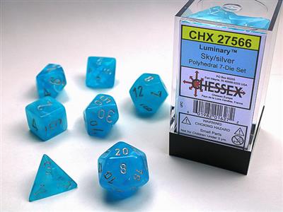 Luminary™ Polyhedral Sky/silver 7-Die Set - Bộ Xúc Xắc Đa Diện 7 Viên RPG Chessex