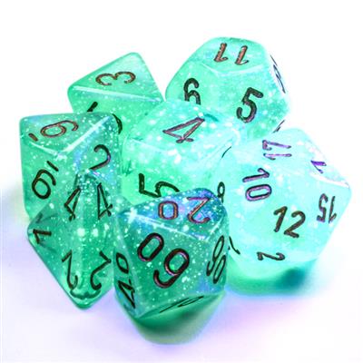 Borealis® Polyhedral Light Green/gold Luminary™ 7-Die Set - Bộ xúc xắc 7 viên phát sáng - Chessex