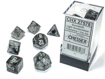 Borealis® Polyhedral Light Smoke/silver Luminary™ 7-Die Set - Bộ xúc xắc đa diện phát sáng - Chessex