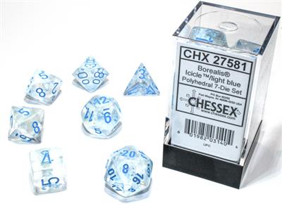 Borealis® Polyhedral Icicle™/light blue Luminary™ 7-Die Set - Bộ xúc xắc 7 viên phát sáng - Chessex