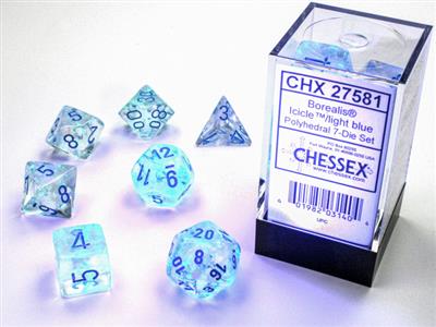 Borealis® Polyhedral Icicle™/light blue Luminary™ 7-Die Set - Bộ xúc xắc 7 viên phát sáng - Chessex
