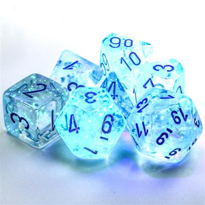 Borealis® Polyhedral Icicle™/light blue Luminary™ 7-Die Set - Bộ xúc xắc 7 viên phát sáng - Chessex