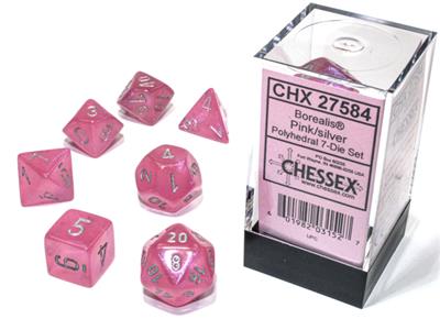 Ghostly Glow™ Polyhedral Pink/silver 7-Die Set - Bộ xúc xắc 7 viên đa diện - Chessex