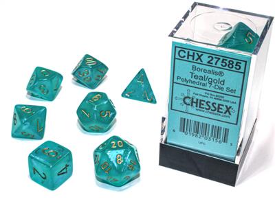 Borealis® Polyhedral Teal/gold Luminary™ 7-Die Set - Bộ Xúc Xắc 7 Viên - Chessex