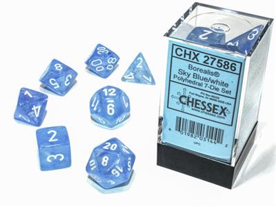 Borealis® Polyhedral Sky Blue/white Luminary™ 7-Die Set - Bộ Xúc Xắc 7 Viên - Chessex