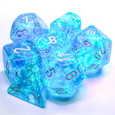 Borealis® Polyhedral Sky Blue/white Luminary™ 7-Die Set - Bộ Xúc Xắc 7 Viên - Chessex