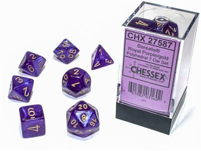 Borealis® Polyhedral Royal Purple/gold Luminary™ 7-Die Set - Bộ Xúc Xắc 7 Viên - Chessex