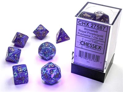 Borealis® Polyhedral Royal Purple/gold Luminary™ 7-Die Set - Bộ Xúc Xắc 7 Viên - Chessex