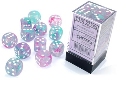 Nebula® 16mm d6 Wisteria/white Luminary™ Dice Block™ (12 dice) - Bộ Xúc Xắc 12 Viên Chính Hãng Chessex