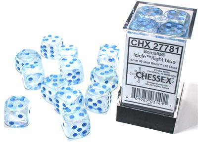 Borealis® 16mm d6 Icicle™/light blue Luminary™ Dice Block™ (12 dice) - Bộ xúc xắc 12 viên d6 - Chessex
