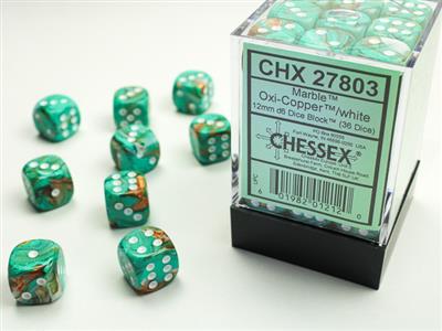 Marble 12mm d6 Oxi-Copper™/white Dice Block™ (36 dice) - Bộ Xúc Xắc - Chessex