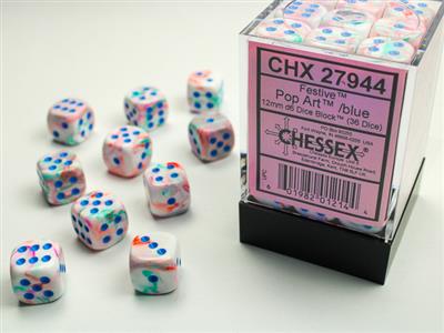 Festive® 12mm d6 Pop Art™/blue Dice Block™ (36 dice) - Bộ 36 viên xúc xắc 6 mặt (d6) - Chessex