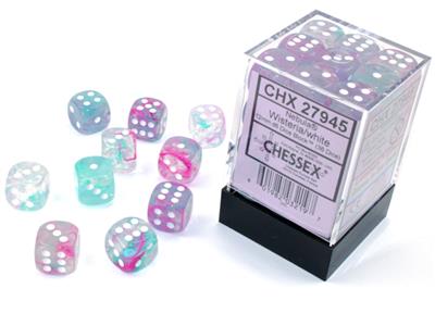 Nebula® 12mm d6 Wisteria/white Luminary™ Dice Block™ (36 dice) - Bộ 36 Viên Xúc Xắc Phát Sáng - Chessex