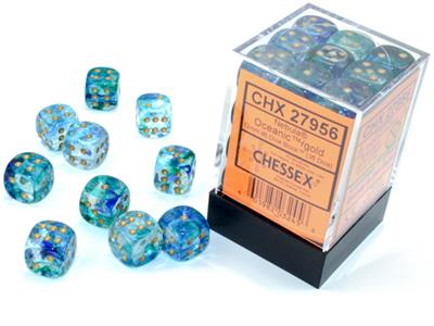 Nebula® 12mm d6 Oceanic™/gold Luminary™ Dice Block™ (36 dice) - Bộ Xúc Xắc Xí Ngầu 6 Mặt - Chessex