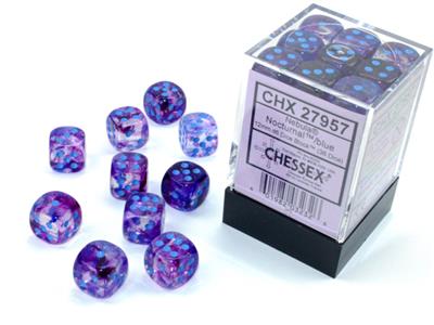 Nebula® 12mm d6 Nocturnal™/blue Luminary™ Dice Block™ (36 dice) - Bộ Xúc Xắc 6 Mặt Phát Sáng - Chessex