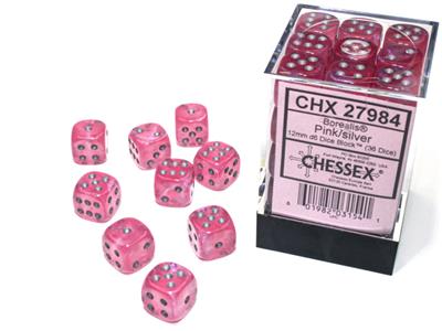 Borealis® 12mm d6 Pink/silver Luminary™ Dice Block™ (36 dice) - Bộ xúc xắc 36 viên cao cấp - Chessex