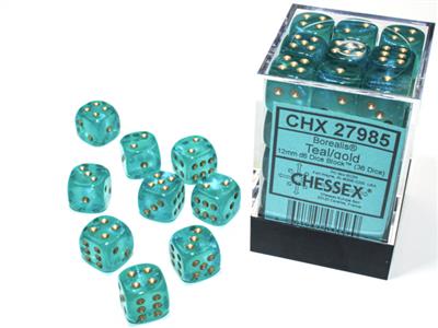Borealis® 12mm d6 Teal/gold Luminary™ Dice Block™ (36 dice) - Bộ Xúc Xắc 36 Viên - Chessex