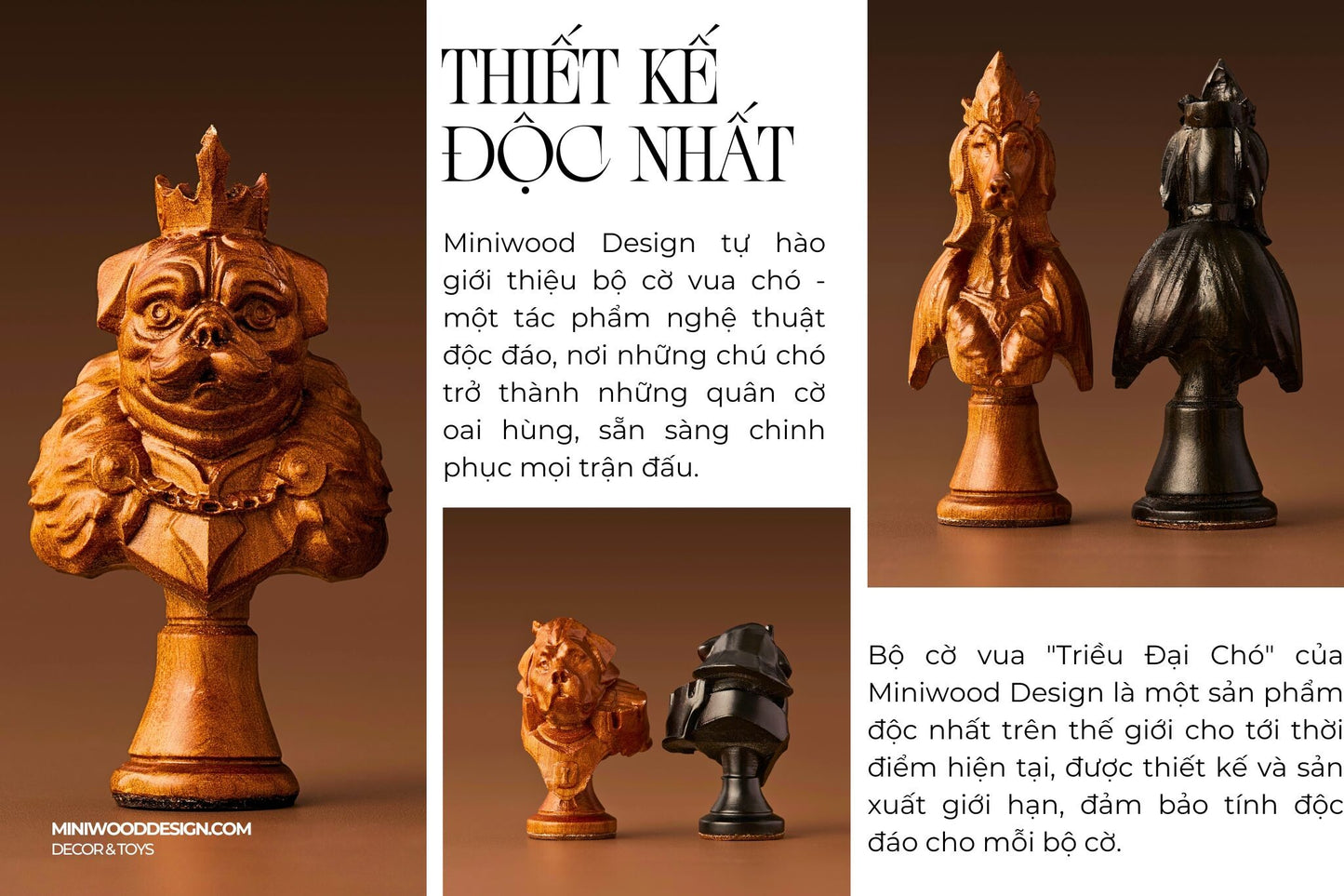 Bộ Cờ Vua: Triều Đại Chó - Cờ vua gỗ thủ công cao cấp - Miniwood Design
