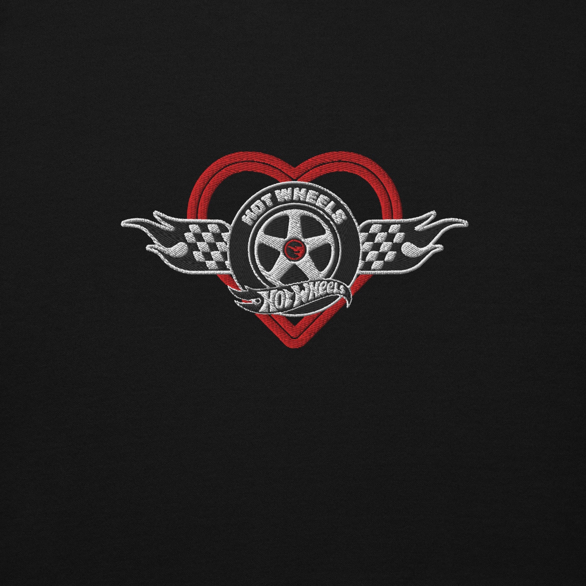 Hot Wheels Checkered Hearts Embroidered Black Hoodie
