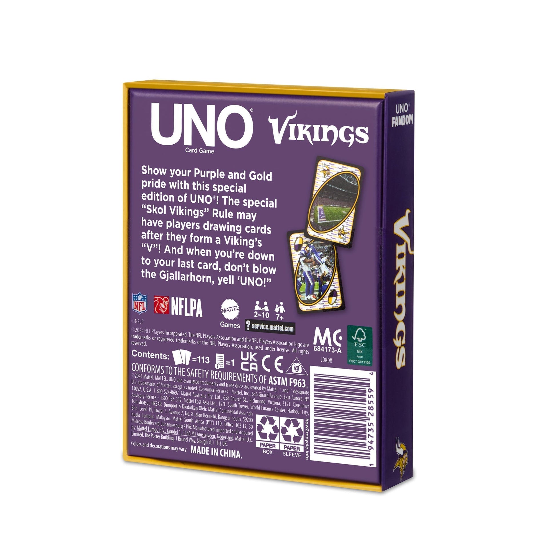 UNO Fandom NFL Minnesota Vikings Game Deck - Bài UNO Thẻ Bài Thể Thao NFL - Mattel Creations Mattel - Board Game