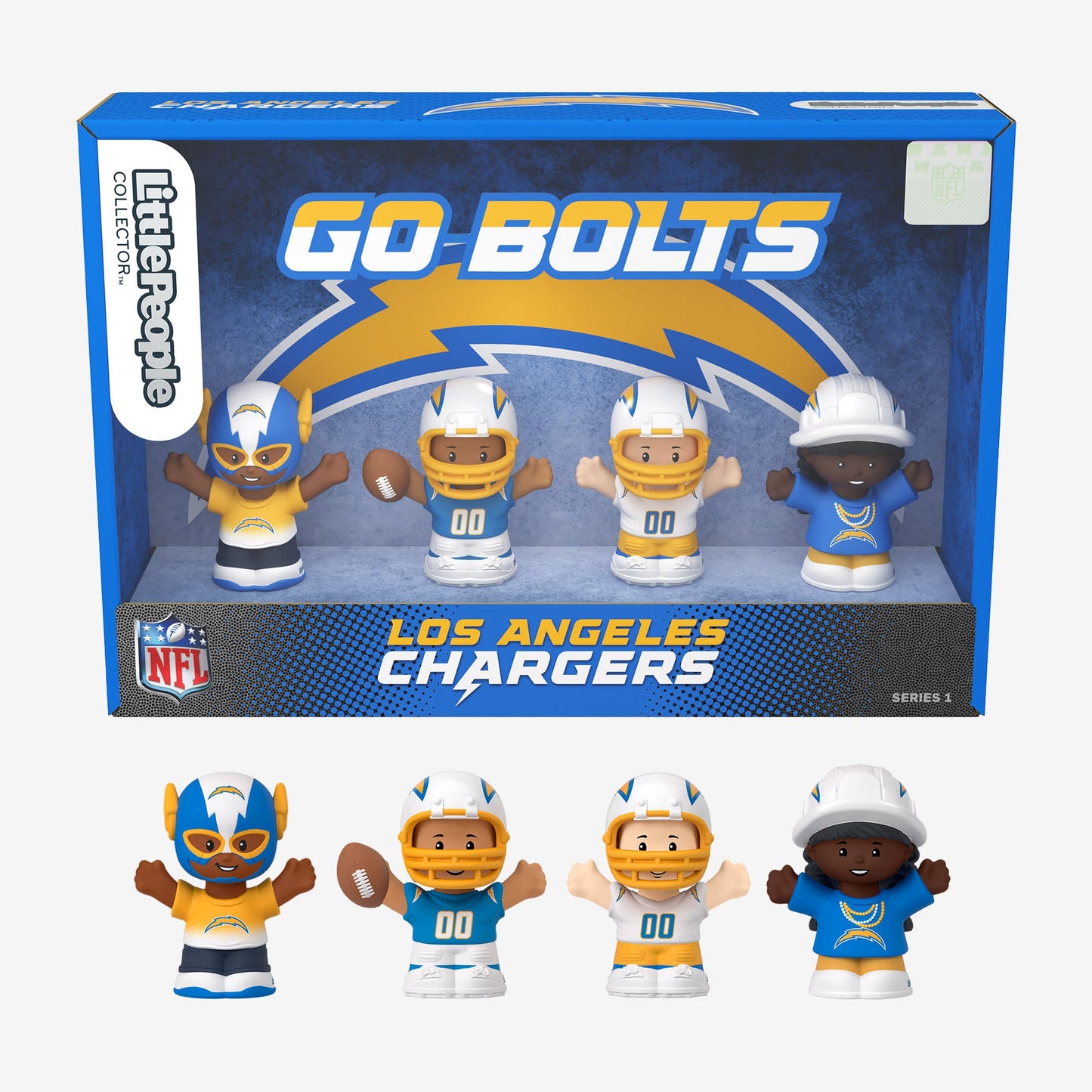 Little People Collector x NFL Los Angeles Chargers Set - Bộ Mô Hình Nhân Vật Thể Thao - Mattel HNJ53 - Góc nhìn khác 3