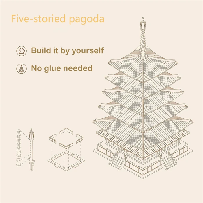 Rolife Modern 3D Wooden Puzzle - Five-storied Pagoda TGN02 - Mô hình lắp ráp gỗ 3D - Rolife