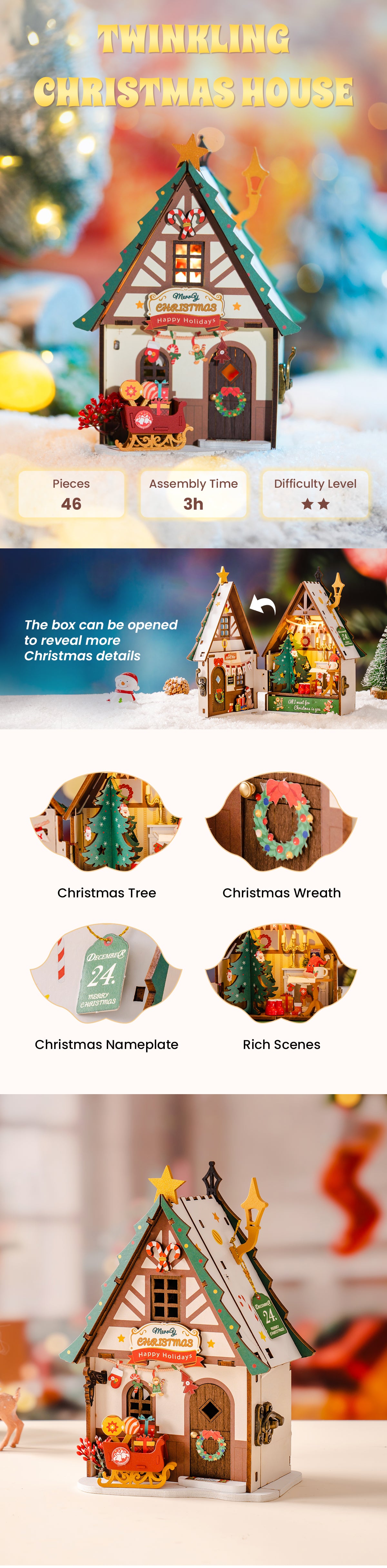 Rolife DIY Miniature House - Twinkling Christmas House DS036 - Mô hình nhà gỗ tí hon Giáng sinh - Rolife DS036