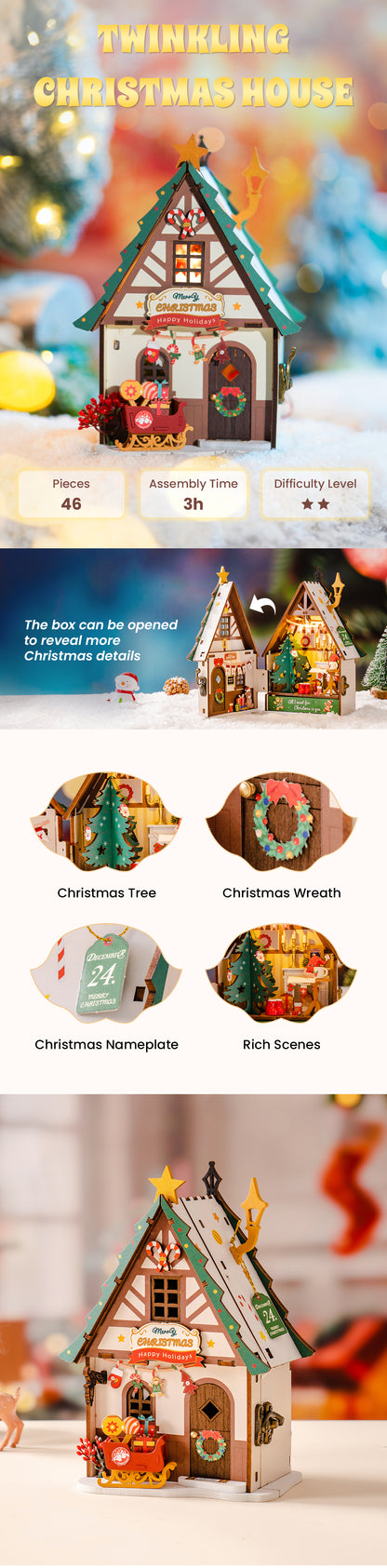 Rolife DIY Miniature House - Twinkling Christmas House DS036 - Mô hình nhà gỗ tí hon Giáng sinh - Rolife DS036