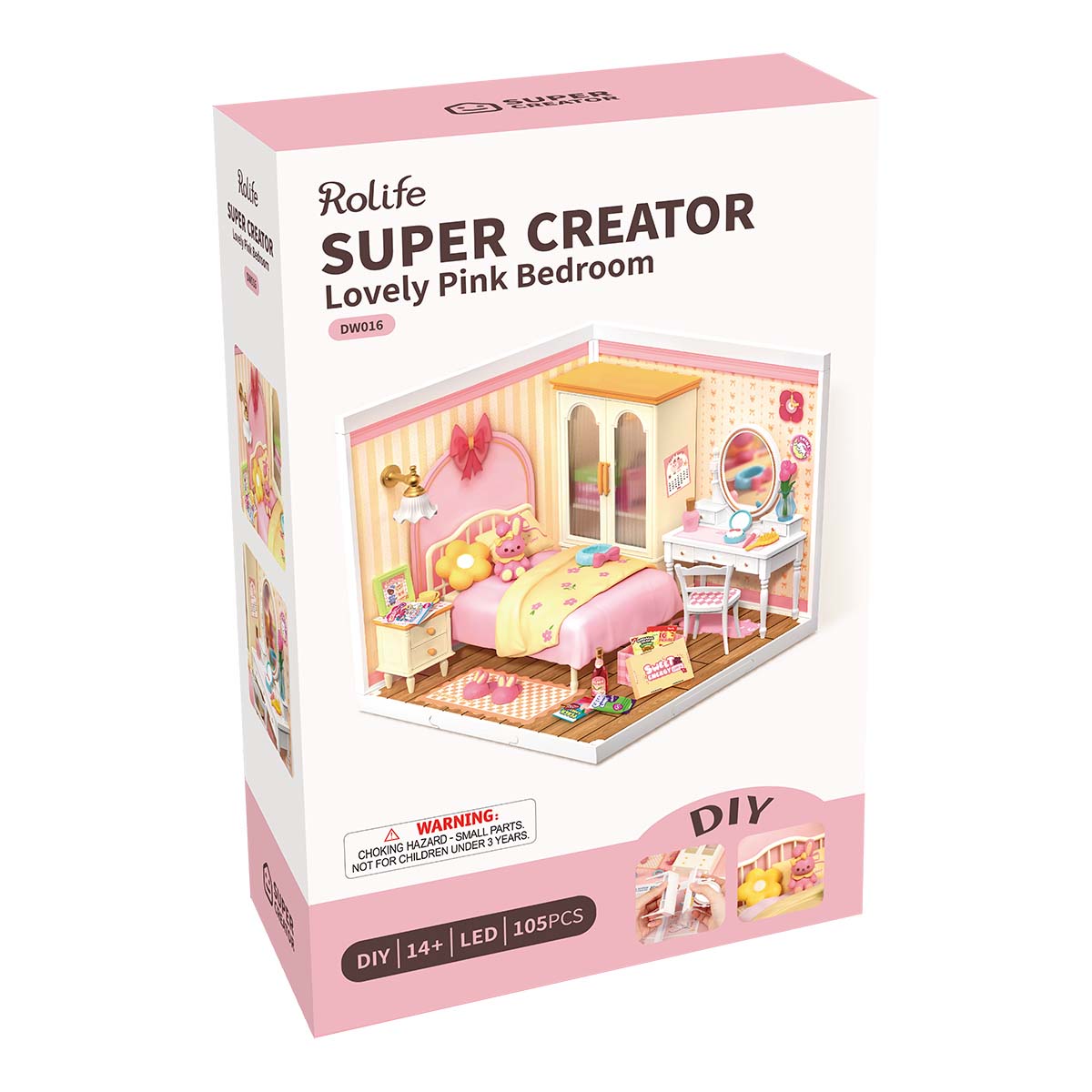 Rolife Lovely Pink Bedroom DIY Miniature House DW016 - Mô hình nhà gỗ tí hon tự lắp ráp - Rolife