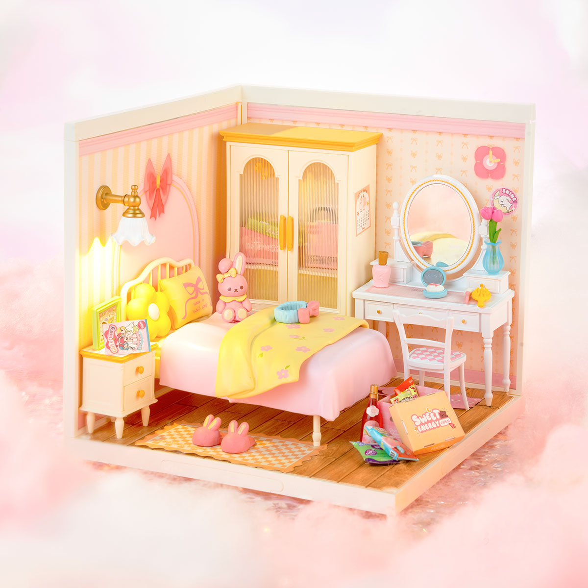 Rolife Lovely Pink Bedroom DIY Miniature House DW016 - Mô hình nhà gỗ tí hon tự lắp ráp - Rolife
