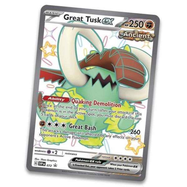 Thẻ bài Pokemon TCG Paldean Fates Tin 5 Pack Shiny Great Tusk ex