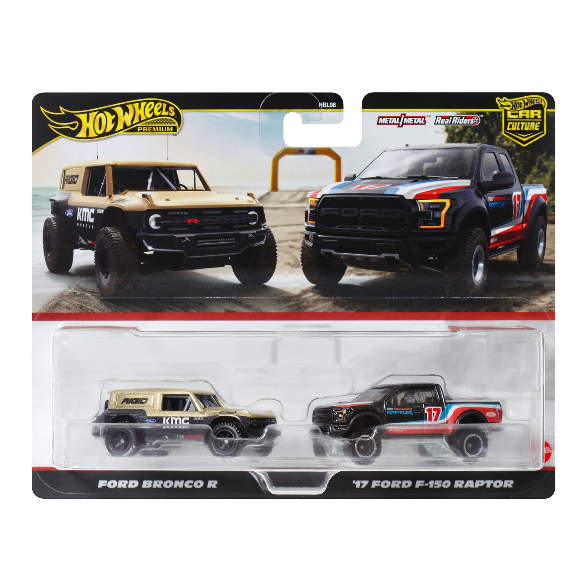 Hot Wheels Premium Car Culture 2-Pack Ford Bronco R & '17 Ford F-150 Raptor - Bộ 2 Xe Mô Hình Ford Cao Cấp Hot Wheels - Hình ảnh sản phẩm