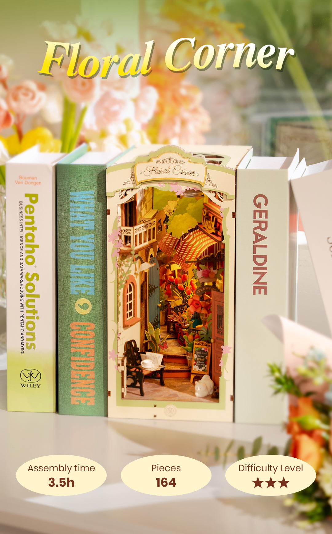 Rolife Book Nook Kit - Floral-Corner TGB09 - Mô hình lắp ráp gỗ 3D trang trí kệ sách