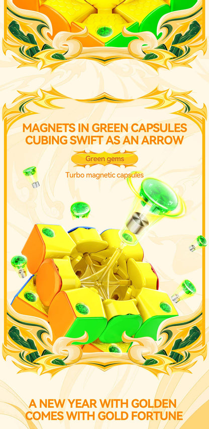 GAN356 M E Golden - Rubik 3x3 Nam Châm Phiên Bản Giới Hạn Tết 2025 - GAN Cube