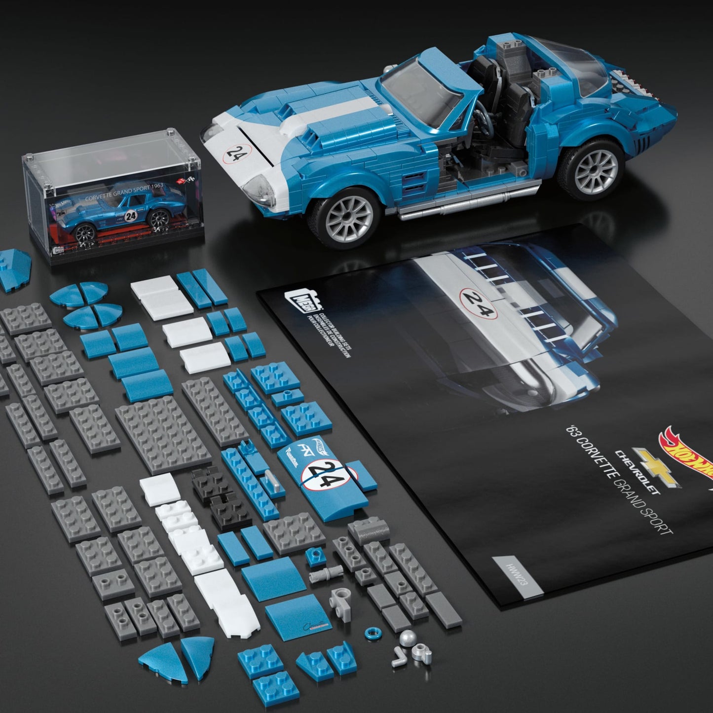 MEGA Hot Wheels '63 Corvette Grand Sport Race Car Building Kit - Bộ Lắp Ráp Xe Đua Mô Hình Mattel - Hình ảnh bổ sung 4