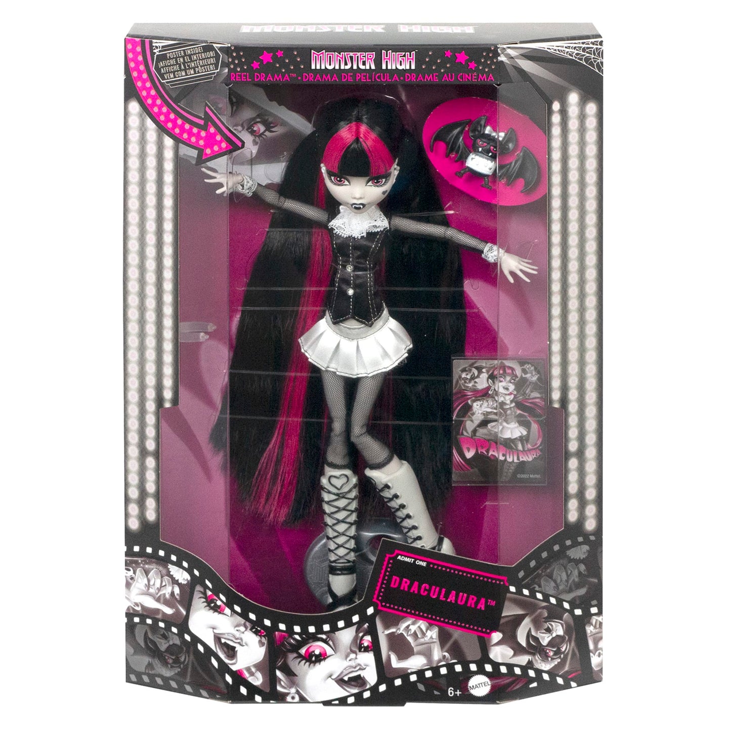 Monster High Reel Drama Draculaura Doll - Búp Bê Sưu Tầm Phim Kinh Dị Đen Trắng Mattel - Hình ảnh bổ sung 5
