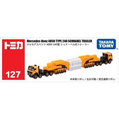 Long Tomica No. 127 Mercedes-Benz 4850 Type 240 Schnabel Trailer