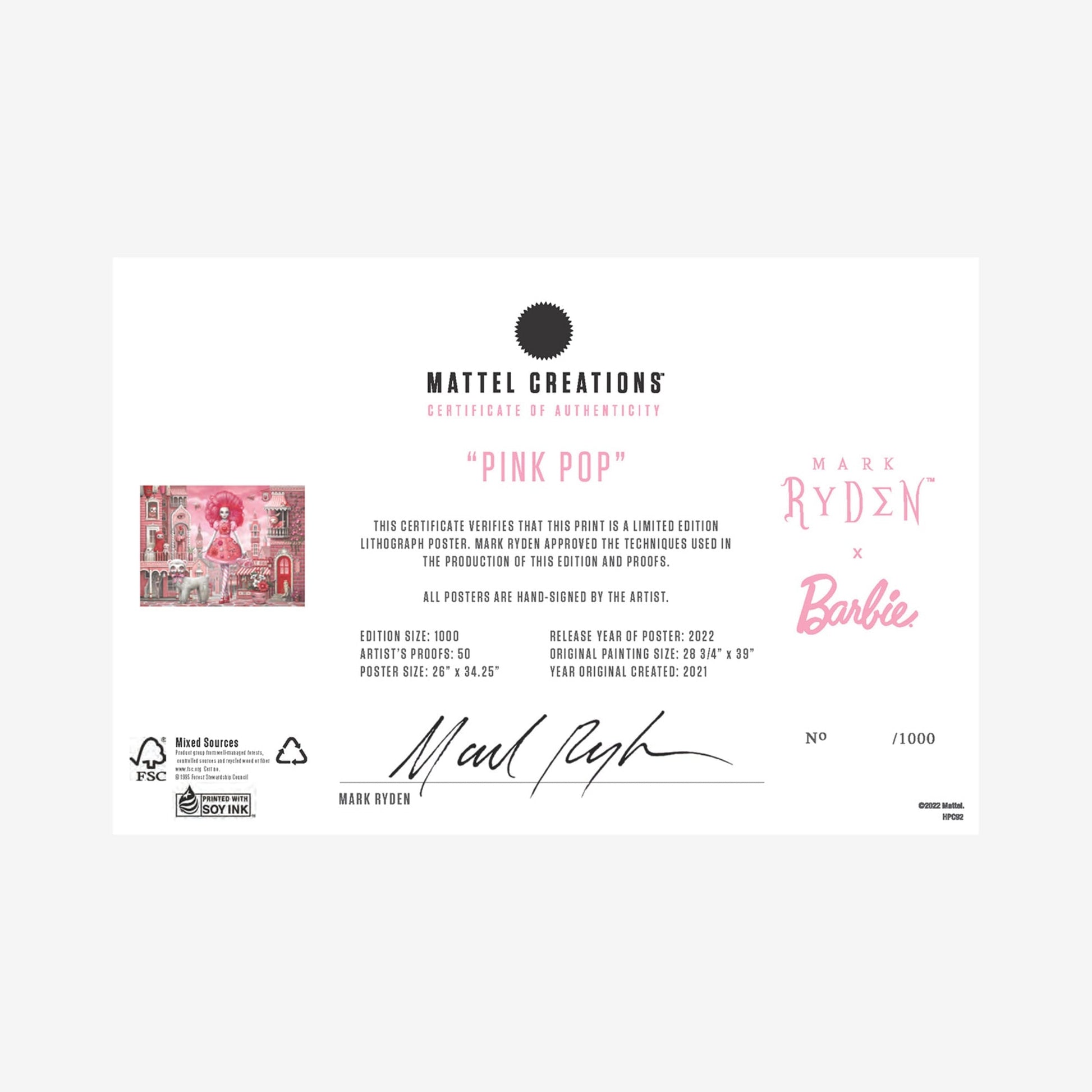 Mark Ryden x Barbie Signed Pink Pop Art Print - Tranh Nghệ Thuật Có Chữ Ký - Mattel Creations - Hình ảnh chi tiết 2