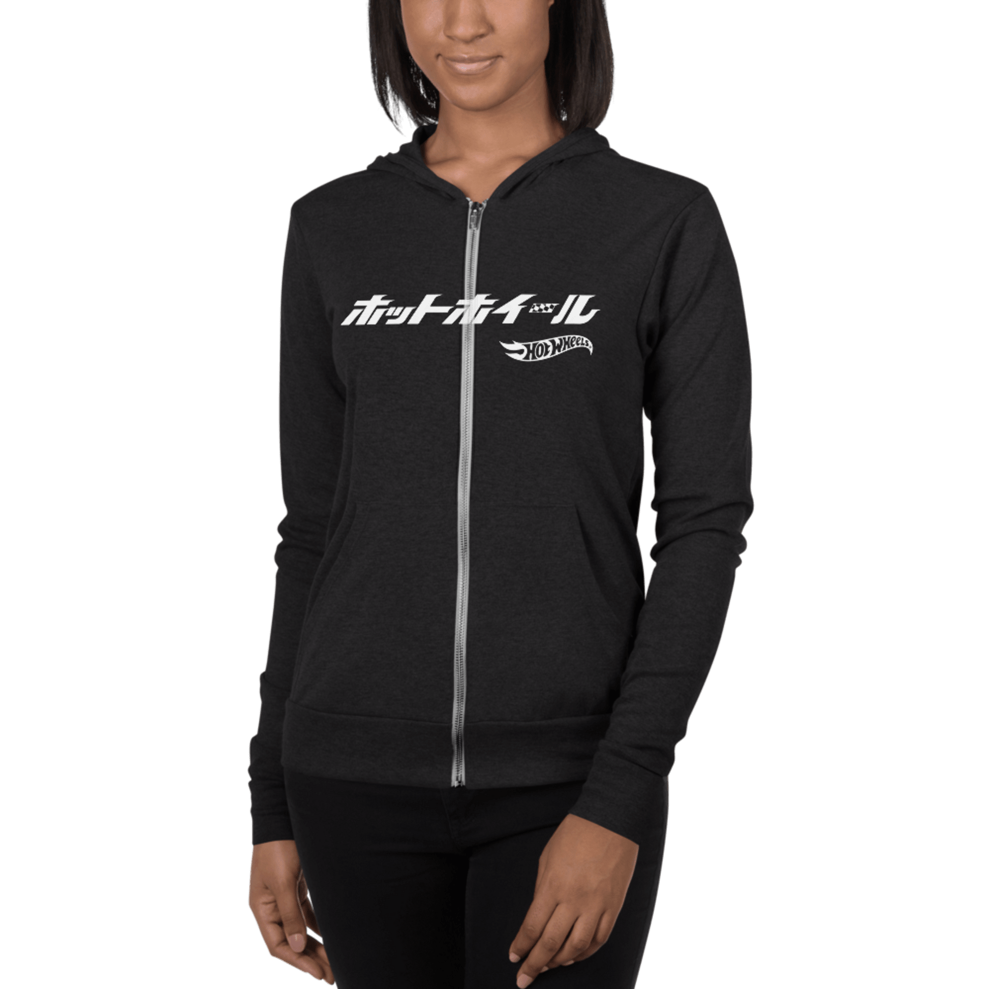 Hot Wheels Japanese Logo Unisex Zip Charcoal Black Hoodie - Áo Hoodie Khoác Dây Kéo - Hot Wheels - Hình ảnh chi tiết 2