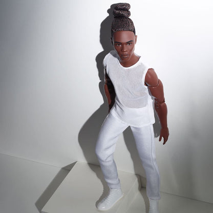 Barbie Looks Ken Doll (Brunette with Braids & Bun Hairstyle) - Búp Bê Ken Thời Thượng Dòng Black Label - Mattel GXL14 - Hình ảnh bổ sung 4