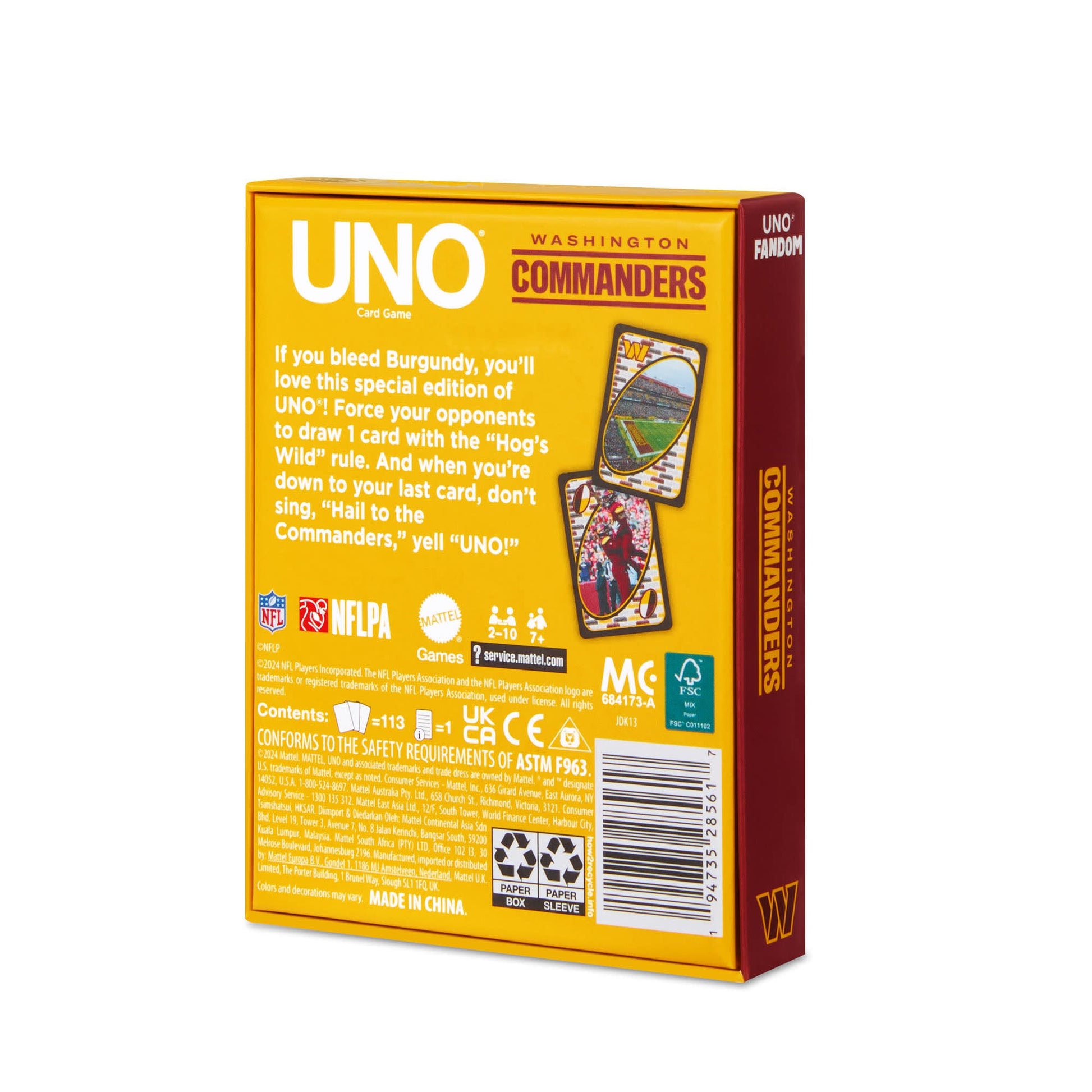 UNO Fandom NFL Washington Commanders Game Deck - Bộ Bài Thẻ Bài Thể Thao NFL Mattel JDK13 - Hình ảnh bổ sung 8