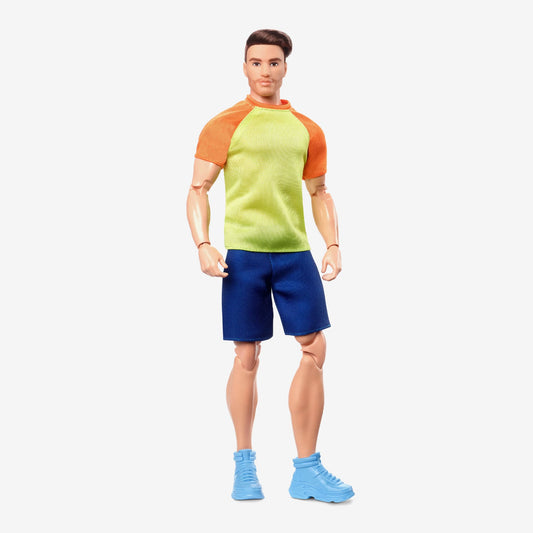 Barbie Looks Ken Doll (Buff Body, Curly Brunette Hair) - Búp bê nam khớp nối linh hoạt - Barbie Signature #18 HJW85 - Hình ảnh sản phẩm